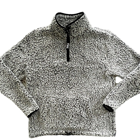 Victoria’s Secret PINK Size S Small Grey Sherpa Fleece 1/4 Zip Pullover Pocket - Picture 1 of 12